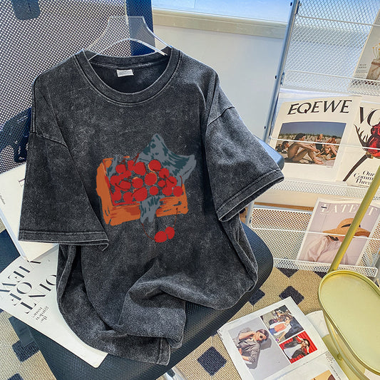 Men's And Women's Cotton Round Neck Short-sleeved Shirt