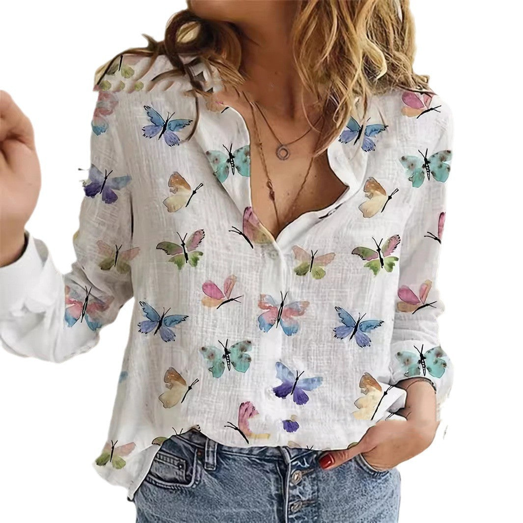 Women's Digital Printed Butterfly Floral Shirt