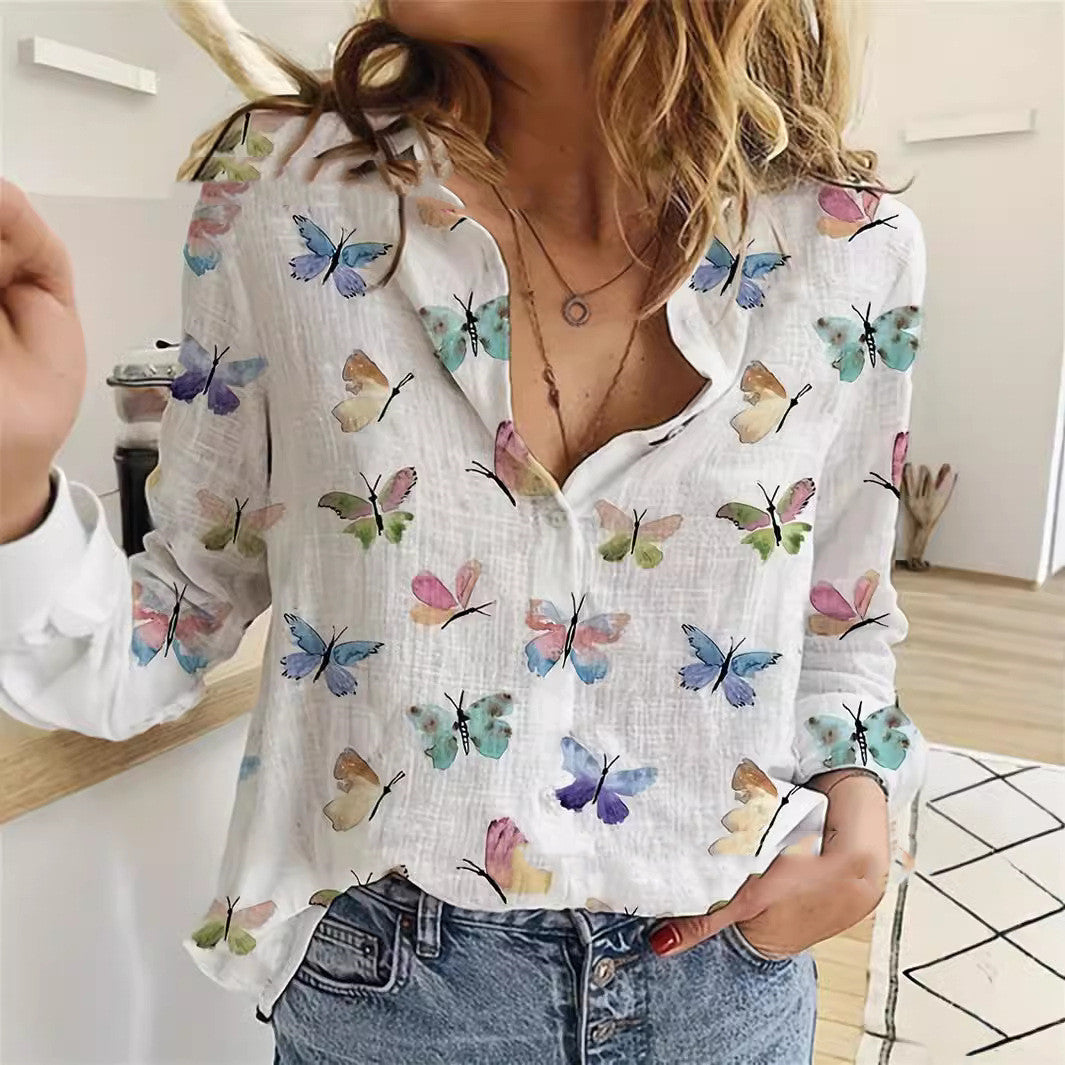 Women's Digital Printed Butterfly Floral Shirt