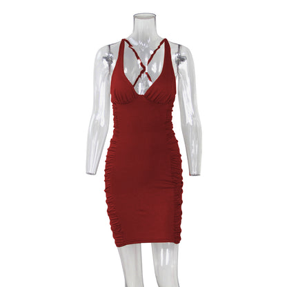 Sexy Deep V-neck Backless Suspender Dress INS Fashion Slim Hip Backless Short Dresses Summer Women's Clothing